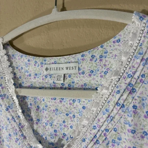 Eileen West lilac & blue tulip  Floral Cotton soft knit Nightgown Sz XL Lounge - Picture 4 of 9